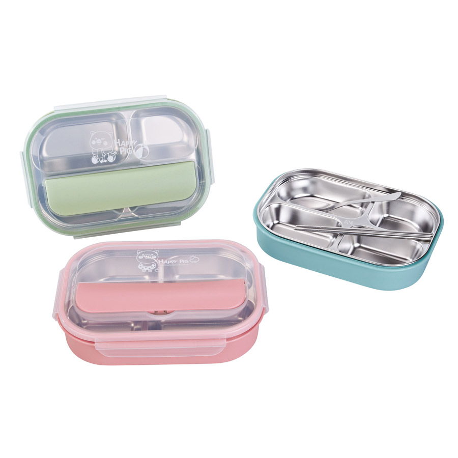 R-8846 美時(shí)不銹鋼套裝飯盒（4格）材質(zhì)：PP+304不銹鋼 產(chǎn)品尺寸：（cm）長25.5x寬18.2x高6.jpg